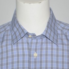 DAVID DONAHUE Classic Fit Blue Cjheck 100 Cotton Dress Shirt 16.5 34/35