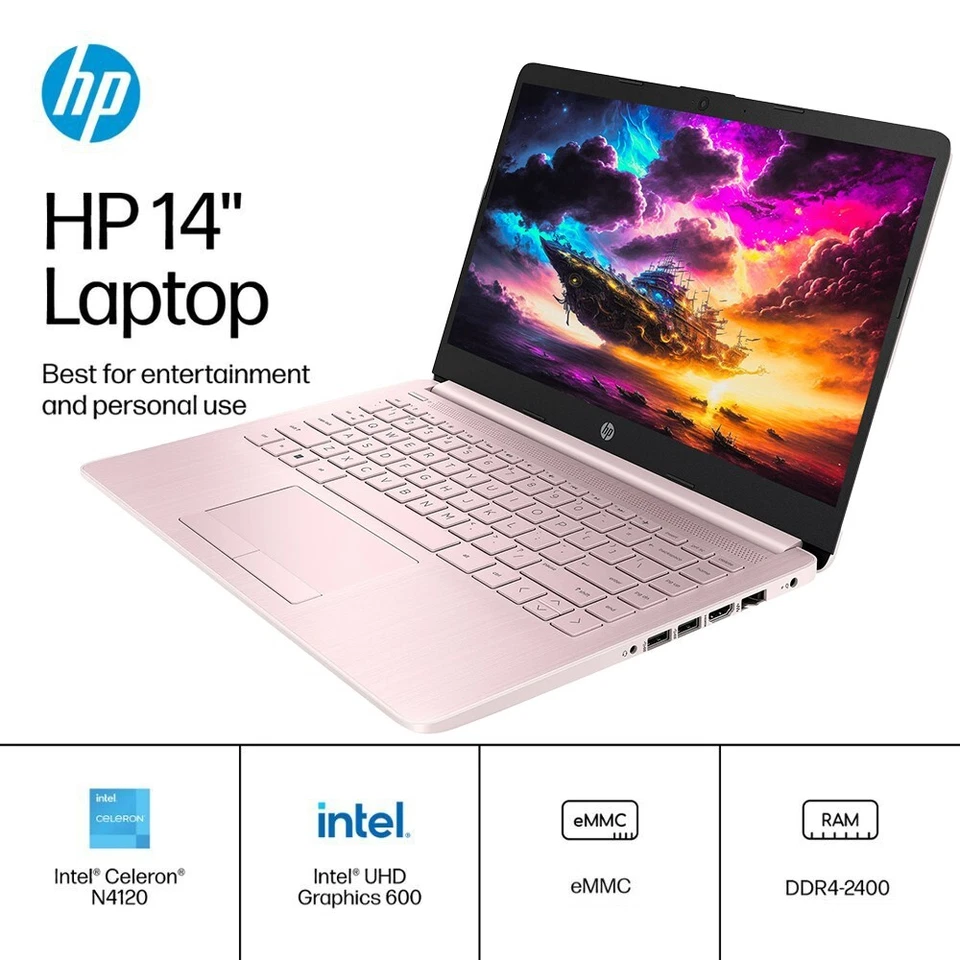HP Newest Laptop 14"HD Intel 4-Core Up to 16GB RAM & 320GB Storage Win11 Pink - Image 2 of 4