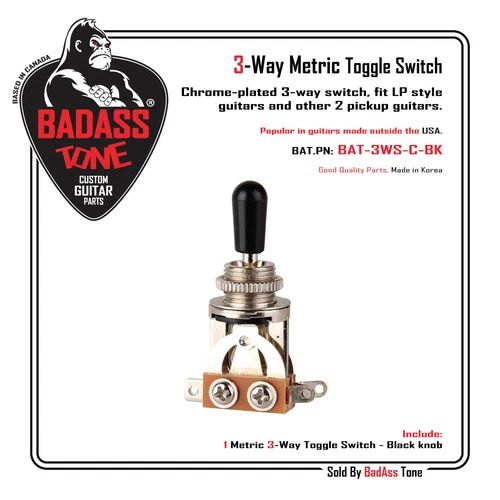 3 Way Toggle Switch - Chrome / Black Tip - Les Paul Epiphone 