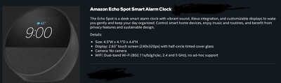 Amazon Echo Spot Smart Alarm Clock   New Sealed Box