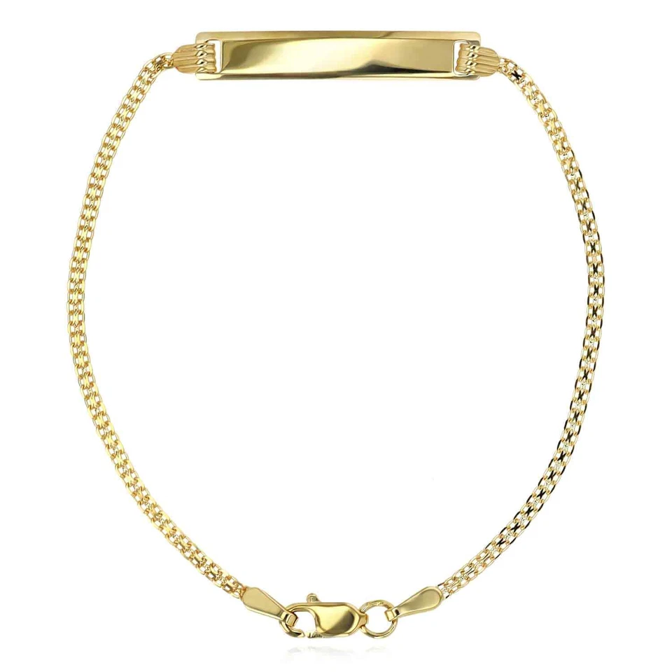 Kids 14K Yellow Gold Round Bismark ID Engravable Bracelet (Solid Links) 6" - Image 2 of 4