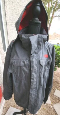 THE NORTH FACE MEN'S JACHET  RAIN,WIND,WATER,SNOW COMBATHOODED GREY W/RED ACCENT