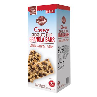 Wellsley Farms Dark Chocolate Whole Grain Granola Bars 60 Count 110 Calories