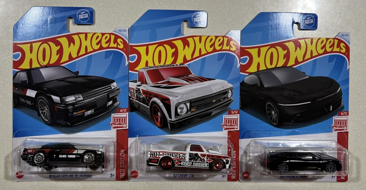 NEW 2024 Hot Wheels Red Edition Nissan Skyline, Chevy C10 & Delorean LOT 3