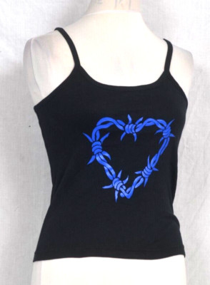Blue Barbed Wire Heart  Cotton Top Vest Deadstock K2K Emo Gothic  S Unisex