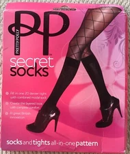 PRETTY POLLY SECRET SOCKS ~SIZE MEDIUM/LARGE~20 DENIER ~BLACK ~ALL IN ONE TIGHTS