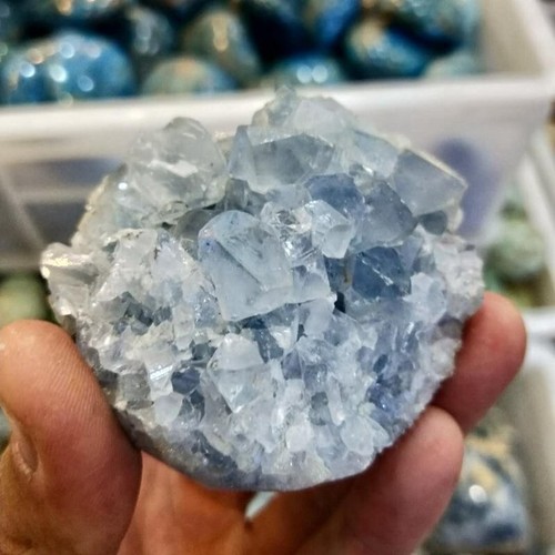 150-200g Natürlicher Celestit Quarz Kristall Cluster Chakra Heilung Geode Edelstein - Bild 13 von 24