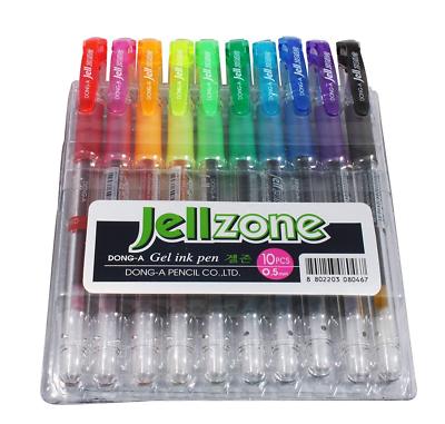 Dong-A Jellzone Gel Pens, Fine Point, Assorted Colors, 10 Pack Pouch