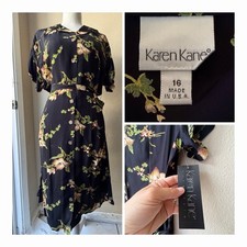 NWT Vintage 90s Karen Kane Rayon Rose Dark Floral Shirt Dress 16 Fits L 12 14