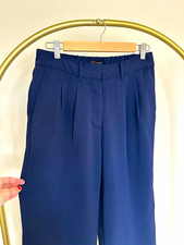 Quince Navy Women’s Pleated Pants Straight Leg Pockets Elastic Waist 8