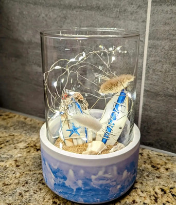 Handmade Lampe Keraflott Meer Sand Deko Muscheln Lichterkette Glas 