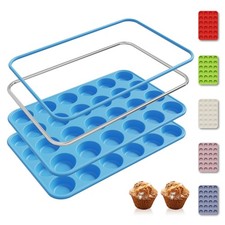 2 Pack 24 Cups Mini Muffin Pan with Metal Reinforced Frame Silicone Molds Bak...