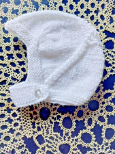 A Hand Knitted White Traditional Baby Boys Helmet, 0 to 6 months size