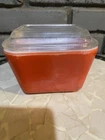 VTG 2 Red 1940's Pyrex Refrigerator Dishes 0501-A with Lids 501, 1.5 Cup Ea. T19