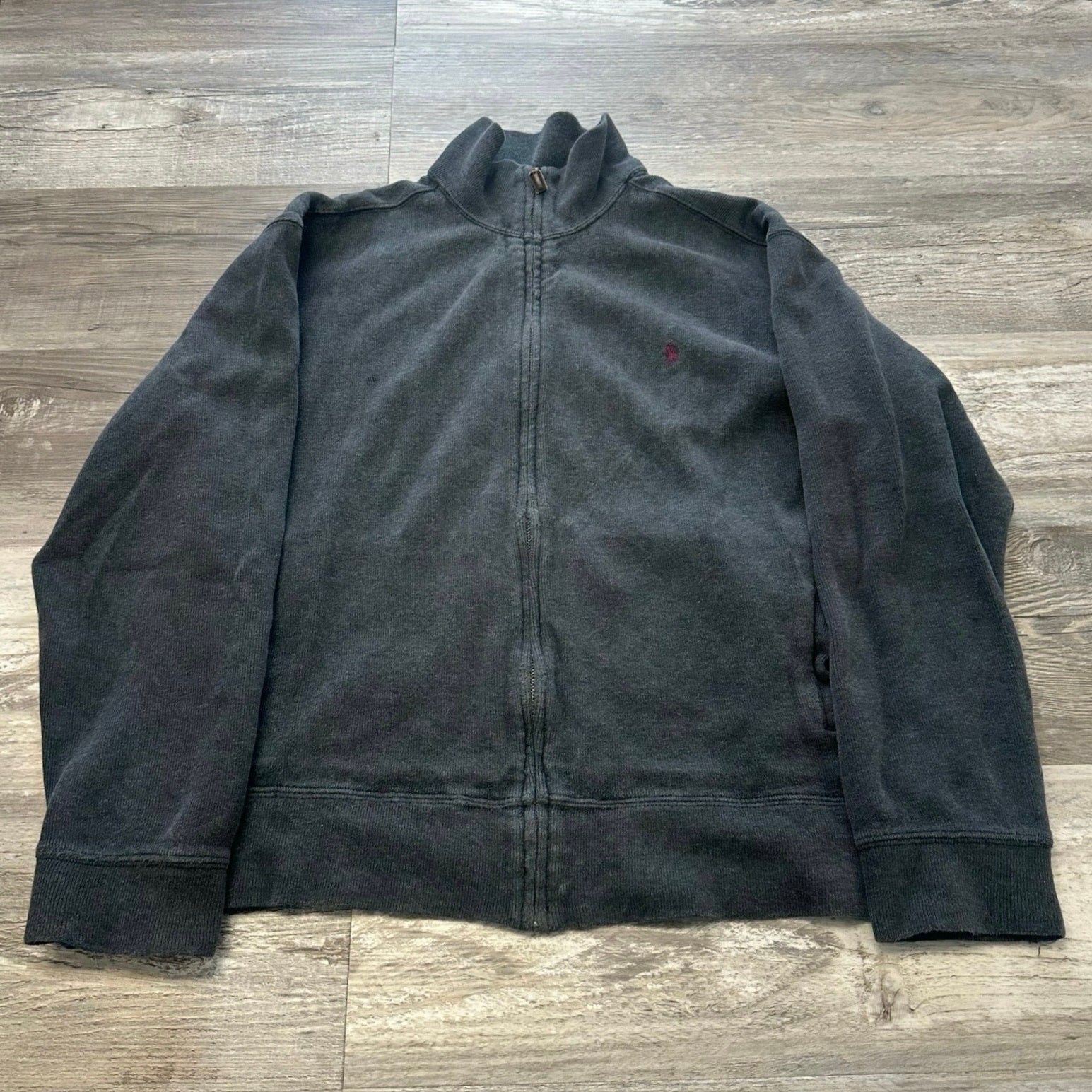 Vintage Polo Ralph Lauren Gray Womens Medium Full Zip Small Pony Cotton Jacket