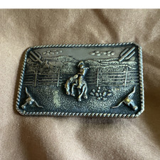 Western Americana Cowboy Ranch Scene Belt Buckle with Horse Design Collectible