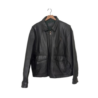 St Johns Bay Mens 100% Genuine Leather Full Zip Bomber Jacket Coat Size XXL