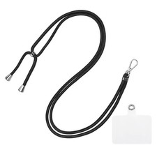 Phone Lanyard Adjustable Neck Lanyard with Transparent Patch Bright Black