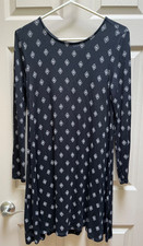 OLD NAVY Long Sleeve Swing Dress Women's S/P Black Geometric Print Knit Stretch
