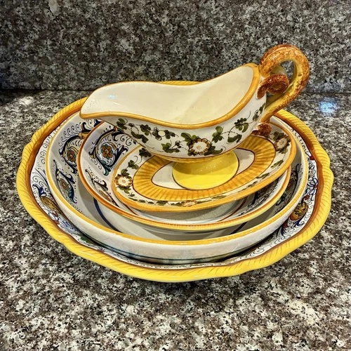 Hand-Painted Deruta Italian Majolica Serving Set – 4 Pc Vintage