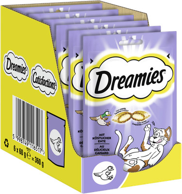 6x60g Dreamies Katzensnack Leckerlis Katzenleckerlis Beutel Ente