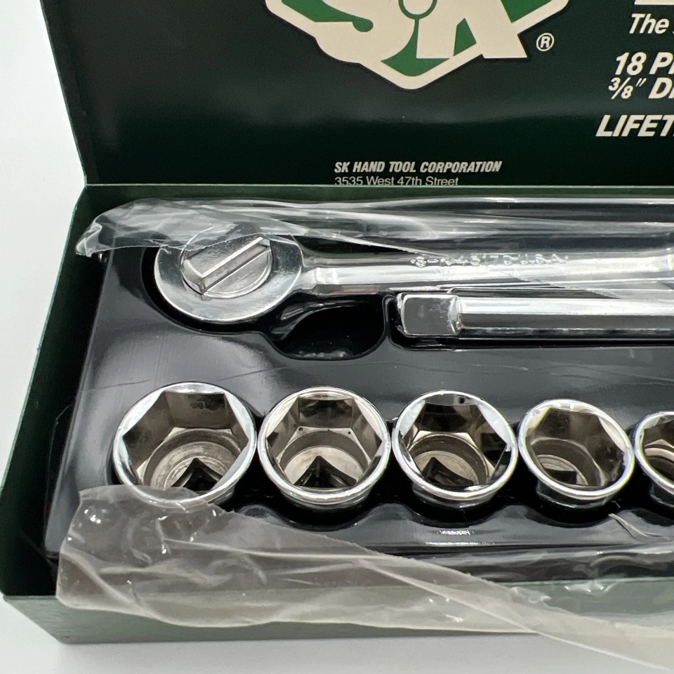 VINTAGE S-K TOOLS 18-pc. 3/8" DRIVE SAE SOCKET SET Long & Short 94520, USA - Image 2 of 4