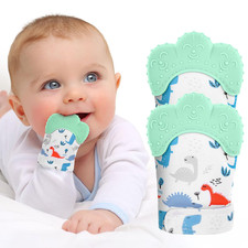 2Pack Silicone Teething Mitt,Soothing Infant Teething Mitten Pain Relief,Prevent