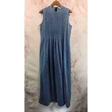 Vintage Denim Dress Womens Medium 90s Maxi Midi Chambray Jean Tank Modest Neiman