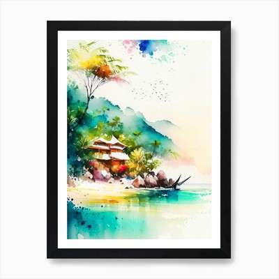 Koh Tao Thailand Watercolour Pastel Framed Wall Art Poster Canvas Print Picture