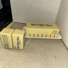 Paula Deen Collecters BUTTER Y’ALL Butter Dish  Salt & Pepper Set