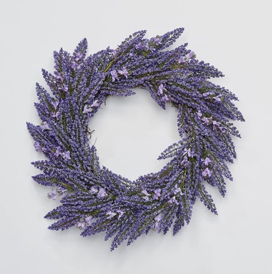 22'' Heather Purple Flowers On Natural Twig Base Wreath