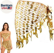 Women'S Belly Dance Hip Scarf with Sequins Triangle Wrap Skirts Waist Chain Hip
