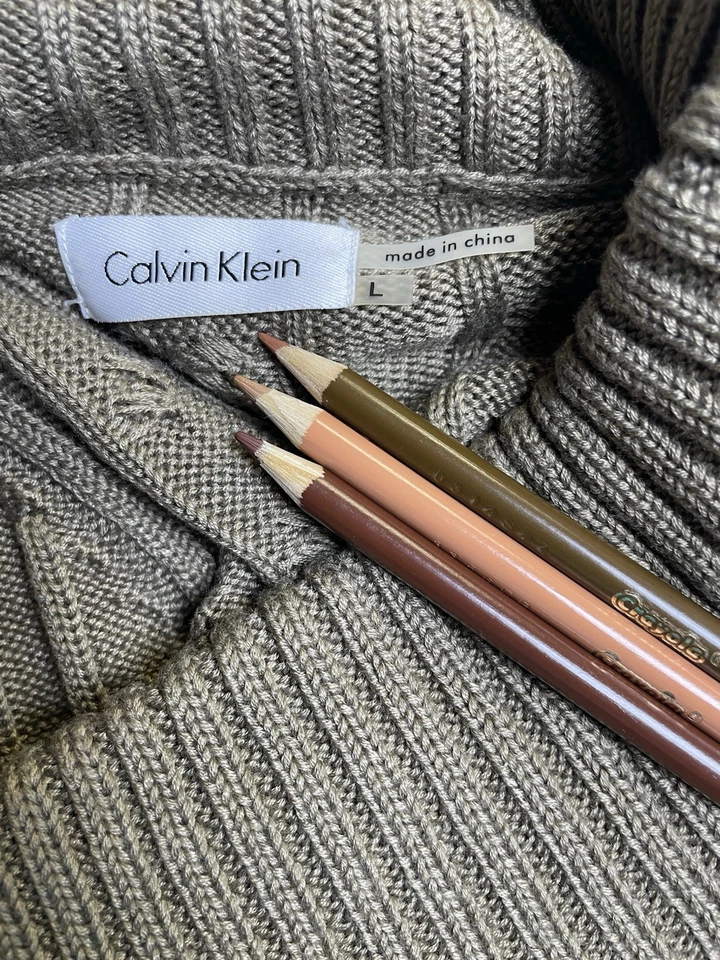 NEW Calvin Klein Dress Size L Sweater Dress Cable Knit With Buckle Stretch CK - Image 2 of 4