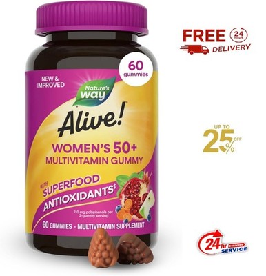Nature s Way Alive! Women s 50 Plus Multivitamin Gummy, Daily Chewable Multi 60c