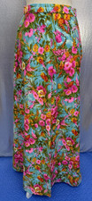 VTG Barkcloth Maxi Skirt Bright Hawaiian Floral Art Maxi Zipper Waist 60s 70s