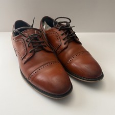 Bruno Marc Brown Leather Oxford Dress Shoes Lace-Up Brogue Cap Toe for Men