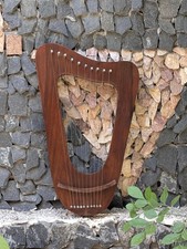 Minimalist 10-String Lyre Harp   Handmade Wood  Bag, Key  Strings
