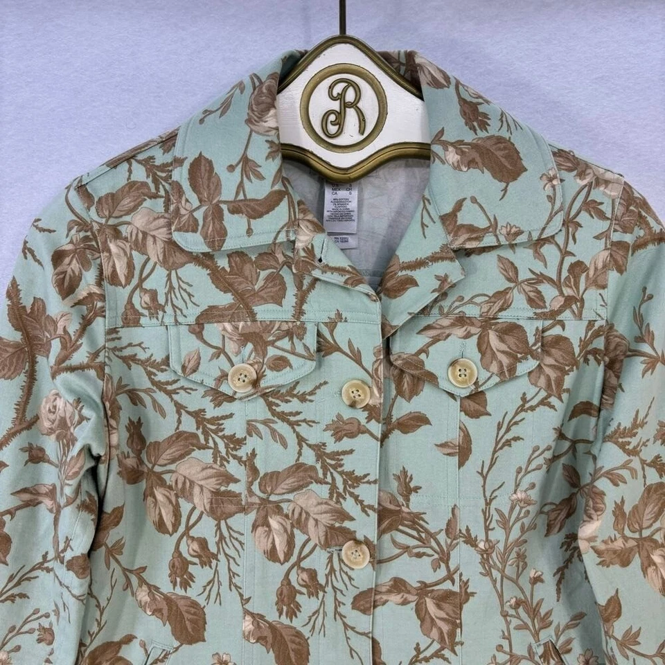 Chaqueta Floral Villager PEQUEÑA Verde Botón Frontal Blazer Boho Informal Retro Indie Foto 4 de 4