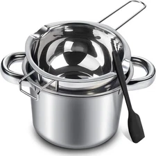 Double Boiler Pot Set, 600ml/0.5QT Chocolate Melting 600ml+1600ml, Silver 