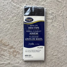 Vintage WRIGHTS  Iron-On Hem Tape Black 3 yd/2.74m x .5 wide Polyester PC608 NOS