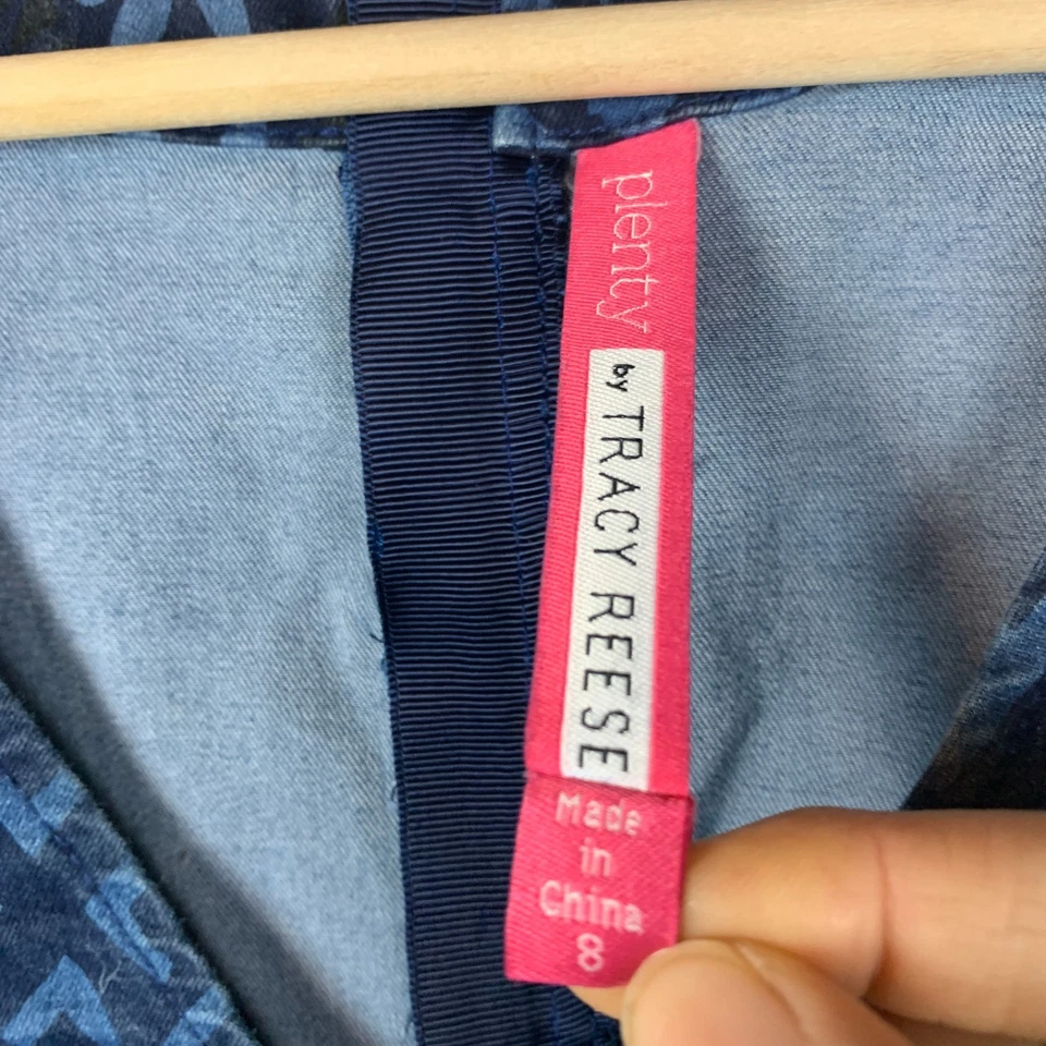 Anthropologie Plenty By Tracy Reese Dress Women 8 Diamond Printed Denim Mini - Image 2 of 4