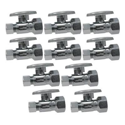 10 Pack XFITTING 3/8" OD Compression 1/2" Female Straight Valve, FIP, Brass