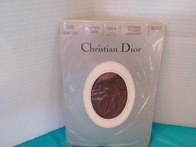 Vintage Christian Dior Textured Sandalfoot Dior Tuck Pantyhose SZ 4 French Taupe