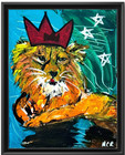 Original Signed Lion Resting Graffiti Mixed Media Wall Art Painting 11x14 Crown — photo 1