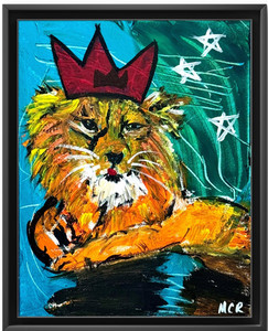 Original Signed Lion Resting Graffiti Mixed Media Wall Art Painting 11x14 Crown