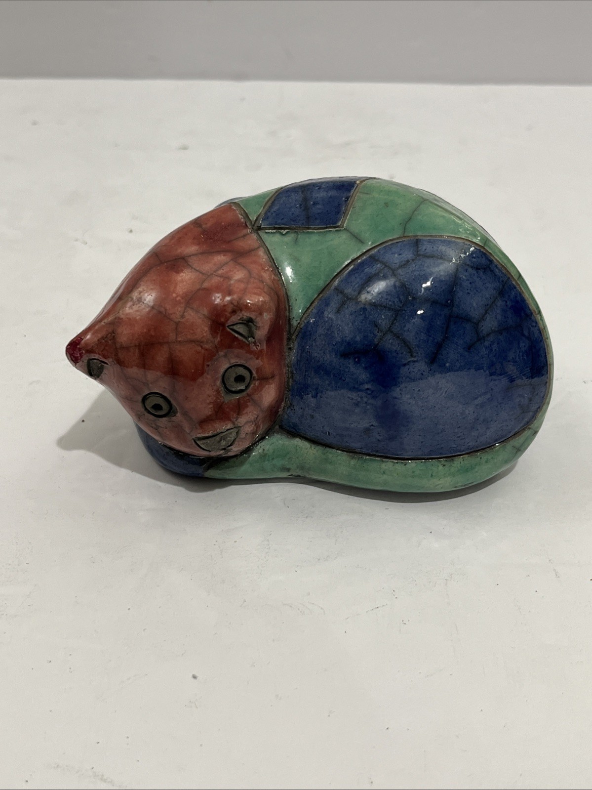 Vintage South Africa Colorful Cat, Kitty Fenix Raku Pottery Statue Figurine