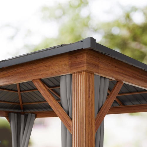 4x4 m Gartenpavillon Pavillion Holzoptik Hardtop Stahldach festes Dach Pavillon - Bild 6 von 9