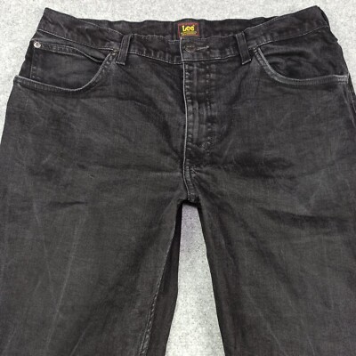 LEE Brooklyn Gerade Herren Jeans W34 L32 (Label: W36) Schwarz Dunkelgrau Regular
