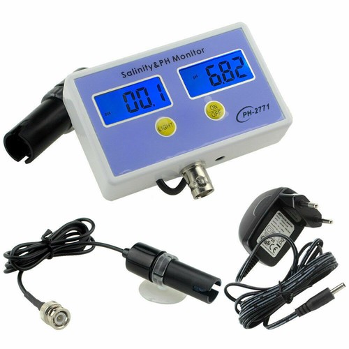 Digital Salinity&PH Meter Salinity&PH Monitor Tester for Aquarium 2 way Power