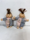 Vtg 1995 TWINS Cabbage Patch Kids Mini Baby Doll 5" Brown Hair, Green&brown Eyes